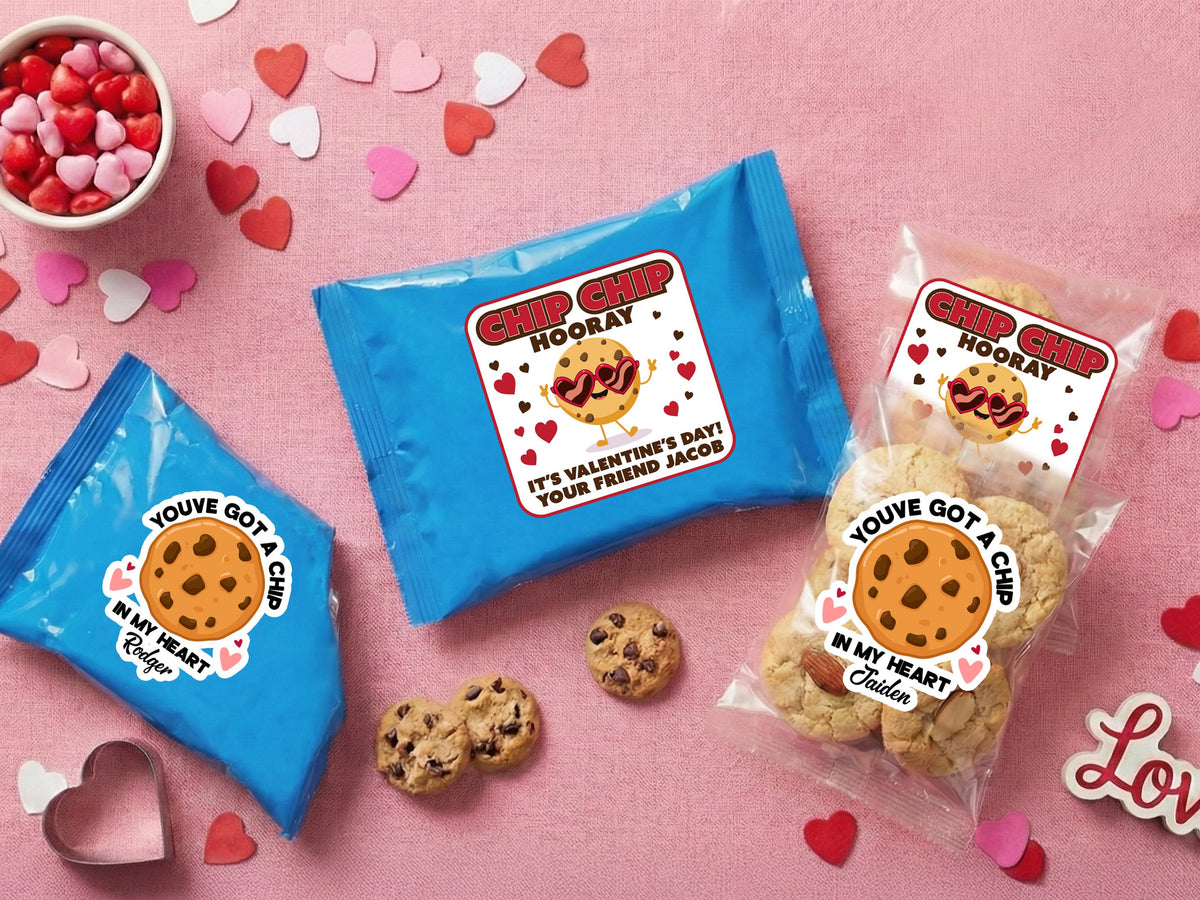 Personalized Valentine Popcorn Stickers, Poppin Valentines Day Labels, Non Candy Classroom Valentines, 50 Design Option Stickers