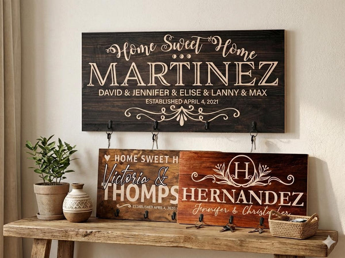 Personalized Key Holder for Wall Key Hanger w/Family Name Key Hook Mr Mrs Wedding Gift Housewarming Gift For Couple Name Sign New Home Gift