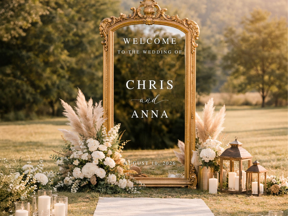 Welcome Wedding Sign, Vinyl Mirror Decal, Custom Wedding Decor, Welcome Engagement Party Mirror Decal for Wedding, Reception Welcome Sign