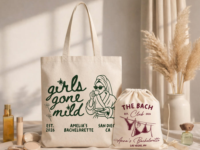 Girls Gone Mild Custom Bachelorette Bag, Beach Bachelorette Party Tote Bag, Hangover Kit Weekend Girl Night Drawstring Bag, Bridesmaid Favor