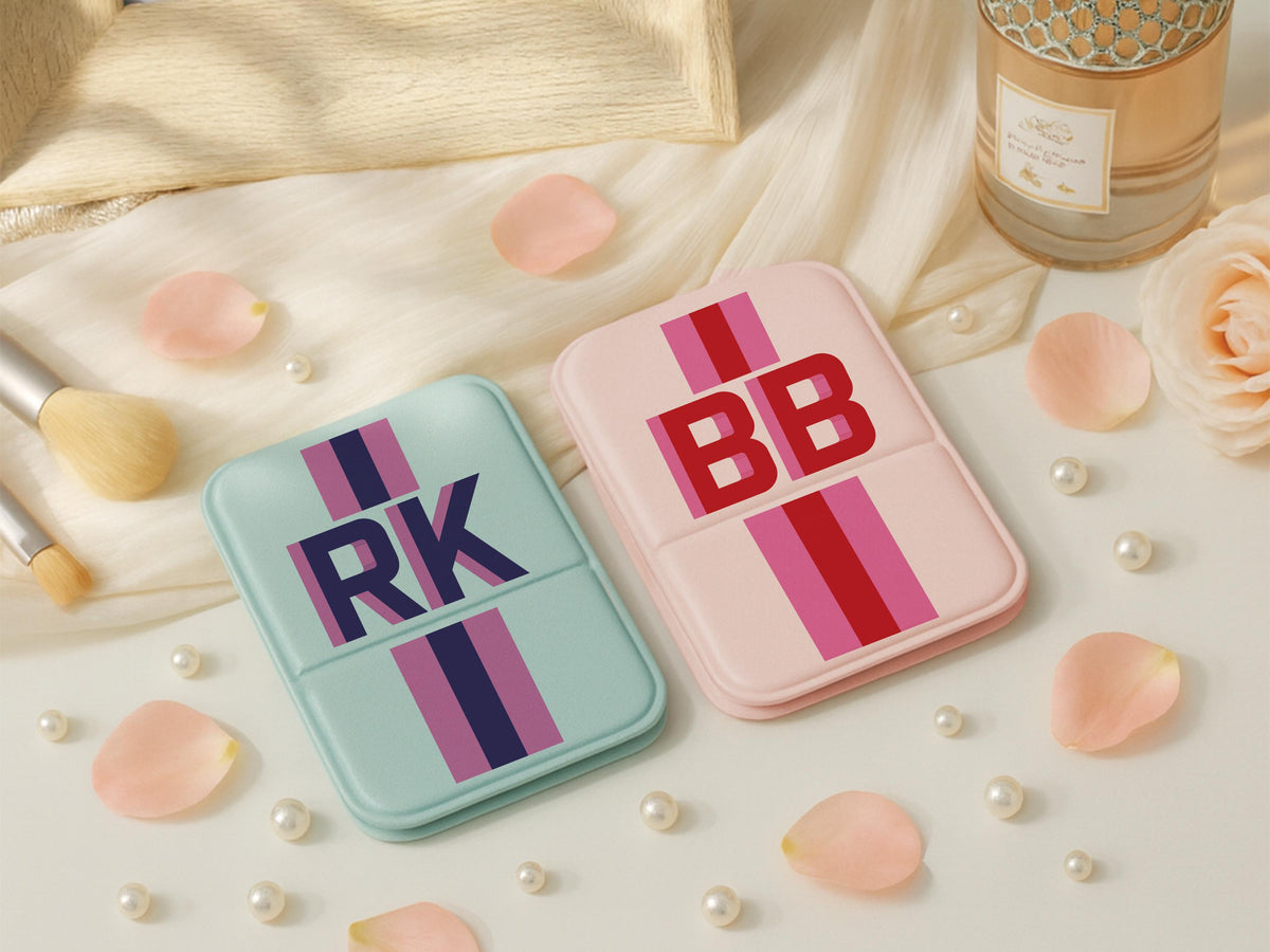 Bridesmaid Gift, Travel Pocket Mirror w/Initial, Personalized Makeup Mirror, Portable Folding Compact Makeup Mirror, Bachelorette Party Gift