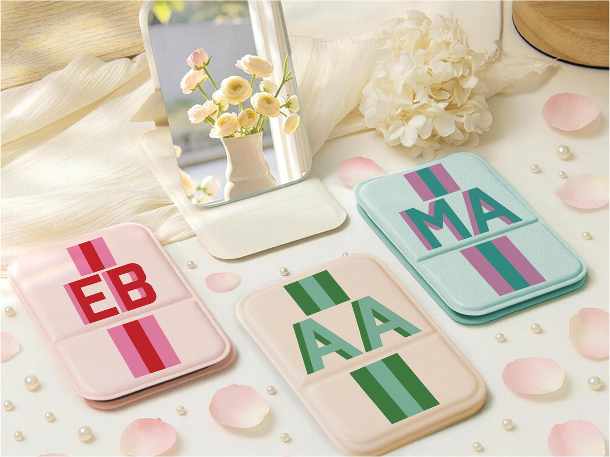 Bridesmaid Gift, Travel Pocket Mirror w/Initial, Personalized Makeup Mirror, Portable Folding Compact Makeup Mirror, Bachelorette Party Gift