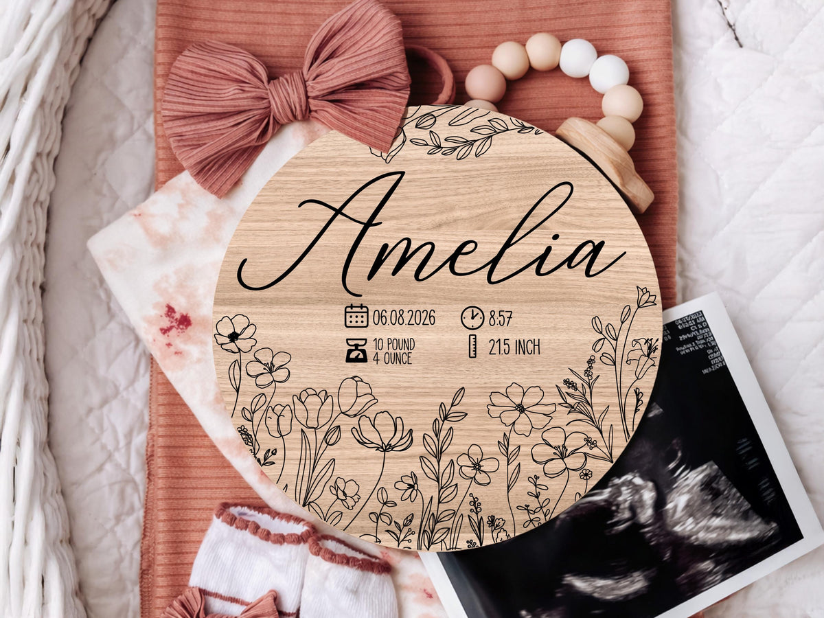 Baby Name With Birth Stats, Personalized Baby Sign, Hospital Newborn Arrival Announcement Sign, Newborn Name Wood Sign for Name Reveal Sign