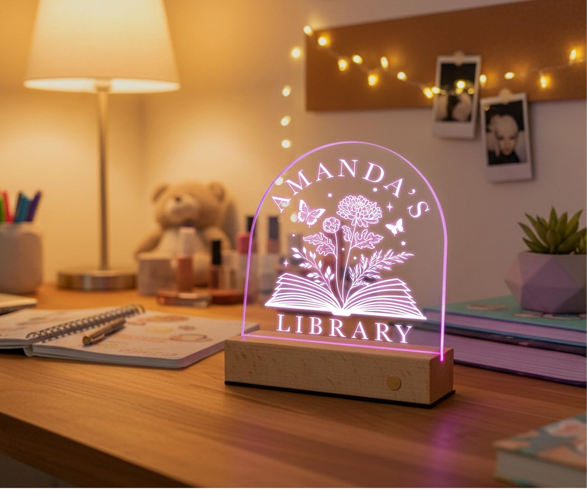 Custom Book Shelf Decor, Book Lover Gifts, Personalized Library Sign, LED Light Bookshelf Sign for Reading Corner Decor, Gifts for Readers