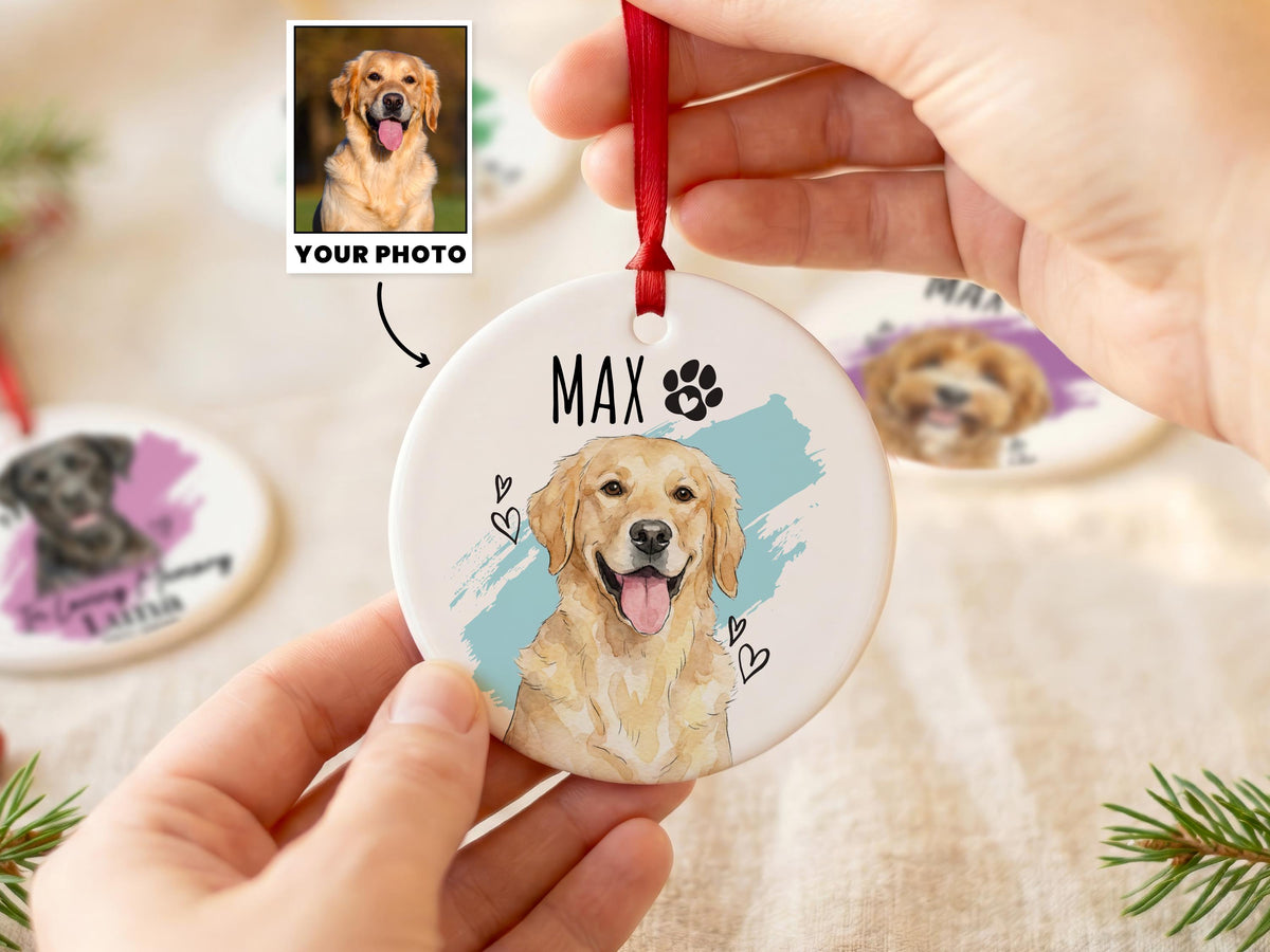 Watercolor Pet Photo Ornament, Custom Pet Ornament for Pet Loss Gift, Forever In Our Hearts Ornament, Pet Keepsake Gift, Pet Sympathy Gift