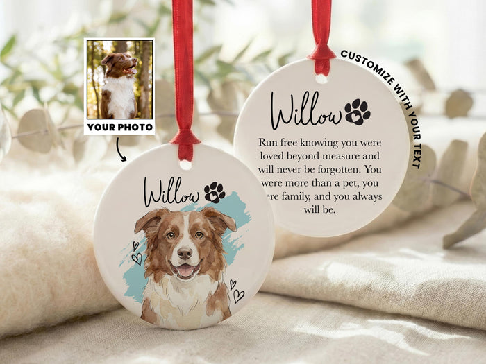 Watercolor Pet Photo Ornament, Custom Pet Ornament for Pet Loss Gift, Forever In Our Hearts Ornament, Pet Keepsake Gift, Pet Sympathy Gift