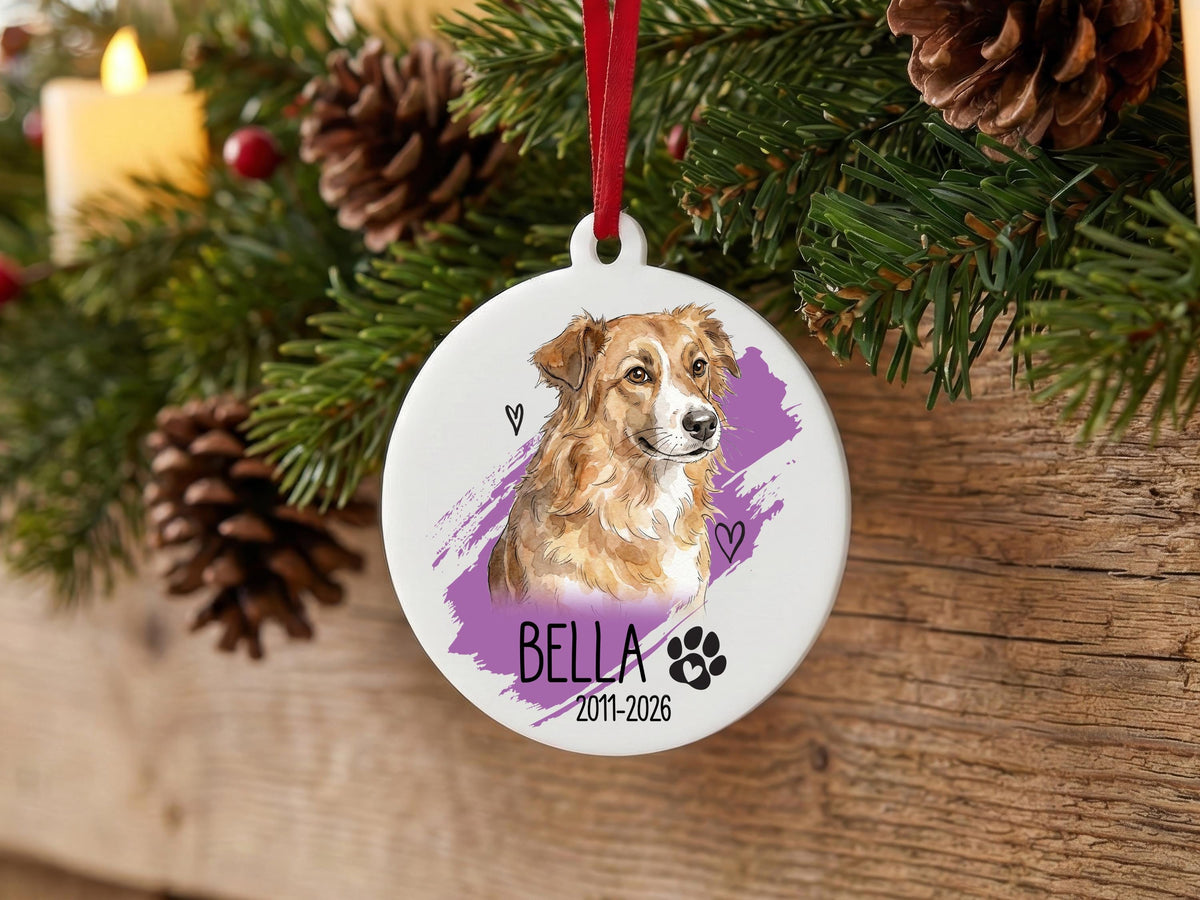 Watercolor Pet Photo Ornament, Custom Pet Ornament for Pet Loss Gift, Forever In Our Hearts Ornament, Pet Keepsake Gift, Pet Sympathy Gift