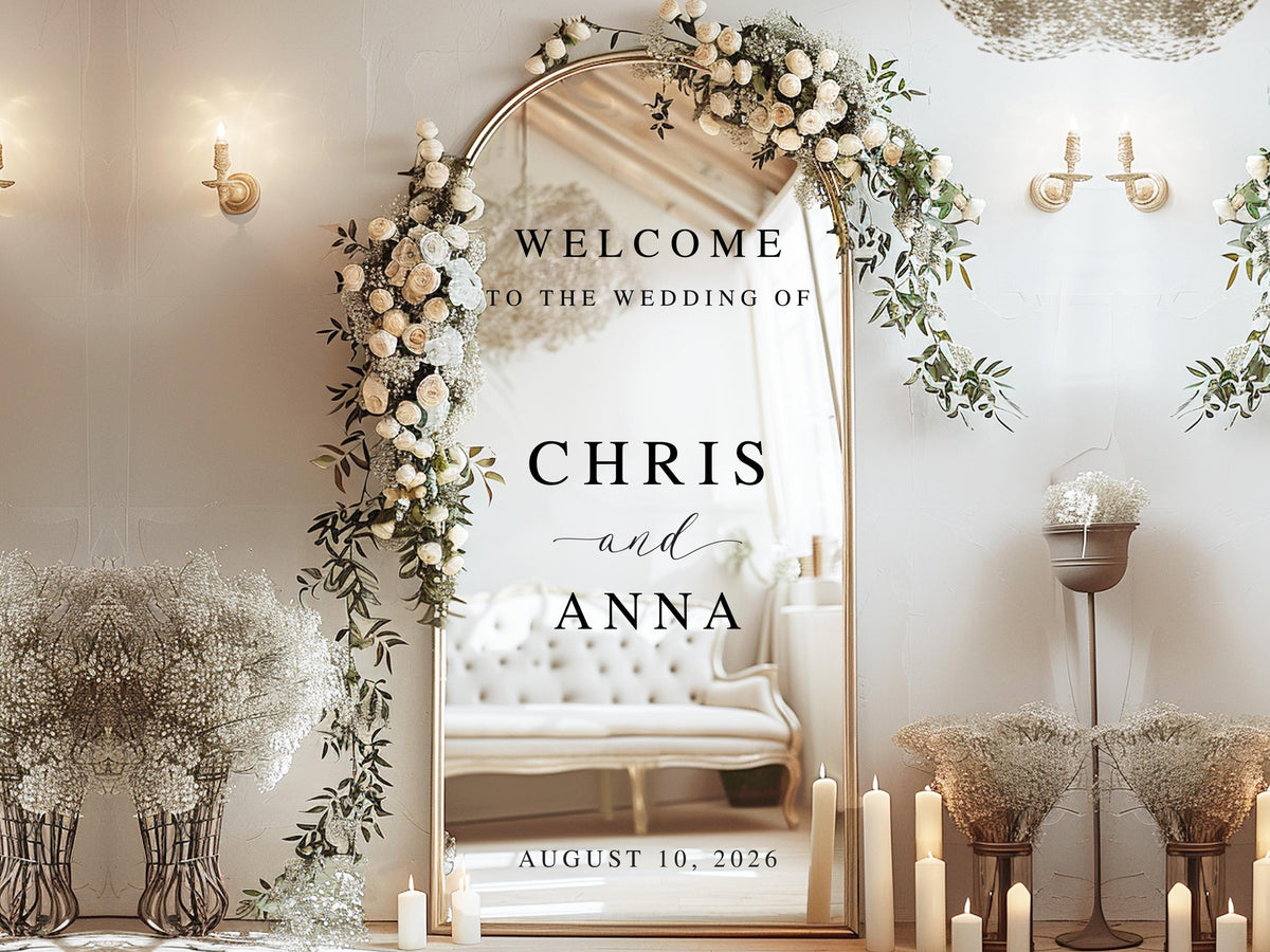 Welcome Wedding Sign, Vinyl Mirror Decal, Custom Wedding Decor, Welcome Engagement Party Mirror Decal for Wedding, Reception Welcome Sign