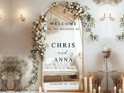 Welcome Wedding Sign, Vinyl Mirror Decal, Custom Wedding Decor, Welcome Engagement Party Mirror Decal for Wedding, Reception Welcome Sign