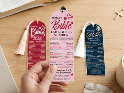 Personalized Bookmark, Bible Emergency Numbers Bookmark, Bible Verse Bookmark, Book Lover Gift, Custom Name Christian Gifts for Women Men