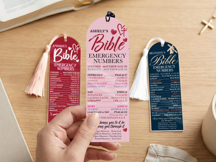Personalized Bookmark, Bible Emergency Numbers Bookmark, Bible Verse Bookmark, Book Lover Gift, Custom Name Christian Gifts for Women Men