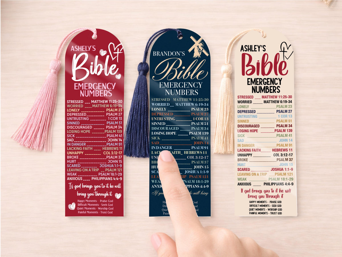 Personalized Bookmark, Bible Emergency Numbers Bookmark, Bible Verse Bookmark, Book Lover Gift, Custom Name Christian Gifts for Women Men