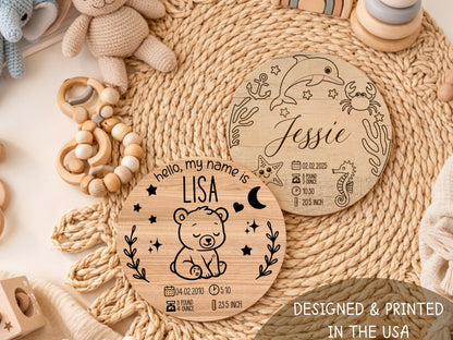 Baby Name With Birth Stats, Personalized Baby Sign, Hospital Newborn Arrival Announcement Sign, Newborn Name Wood Sign for Name Reveal Sign