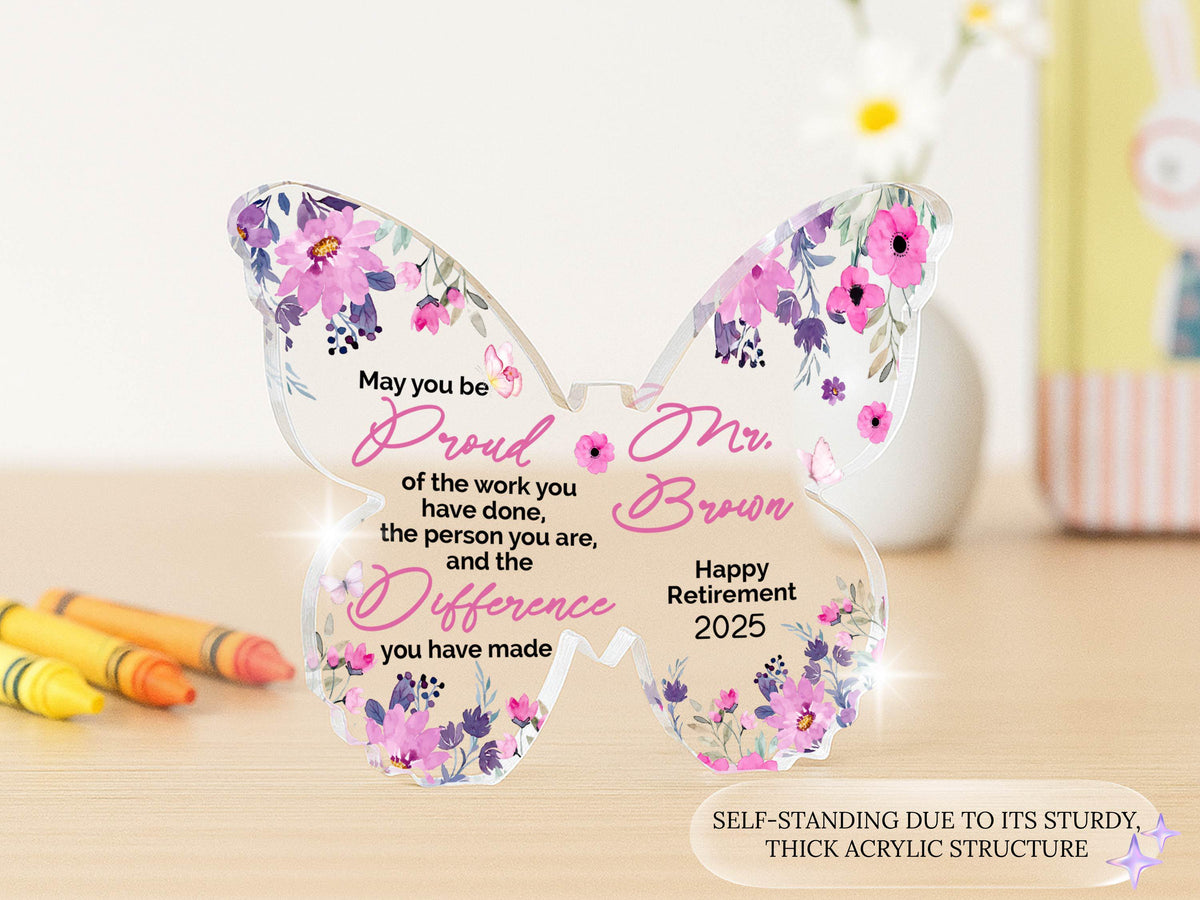 Personalized Acrylic Butterfly Gift: Retirement, Teacher Appreciation