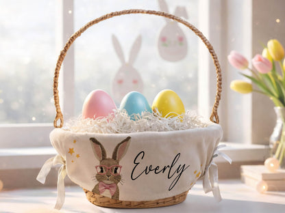 Personalized Easter Basket Liner, Custom Name Easter Egg Hunt Basket Liner, Kids Easter Basket Decoration, Bunny Boy or Girl Easter Gifts