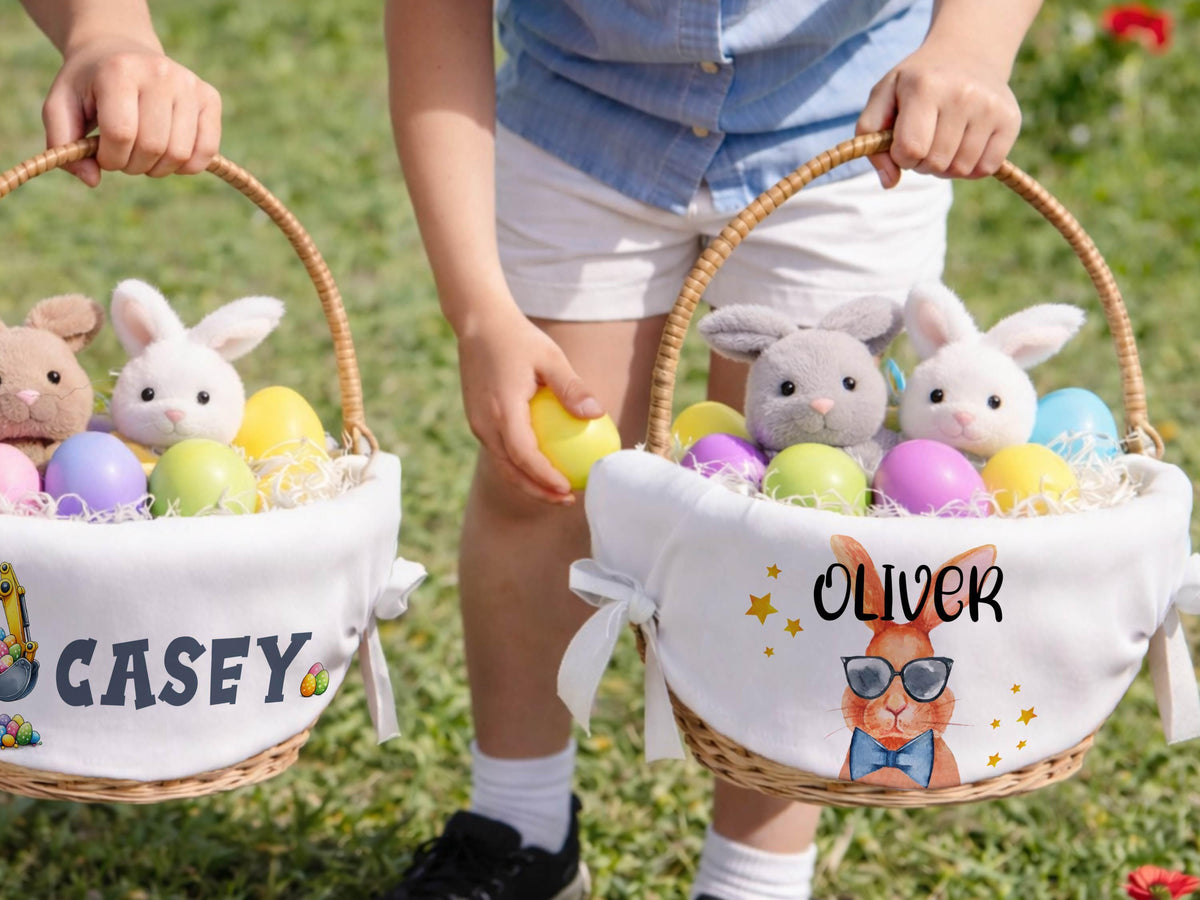 Personalized Easter Basket Liner, Custom Name Easter Egg Hunt Basket Liner, Kids Easter Basket Decoration, Bunny Boy or Girl Easter Gifts