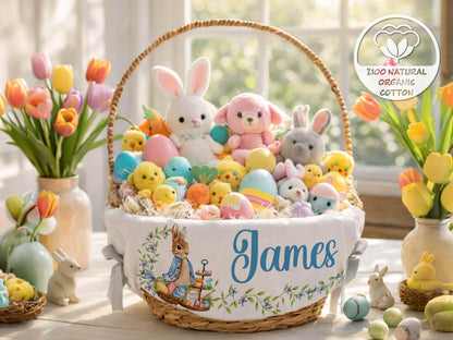 Personalized Easter Basket Liner, Custom Name Easter Egg Hunt Basket Liner, Kids Easter Basket Decoration, Bunny Boy or Girl Easter Gifts