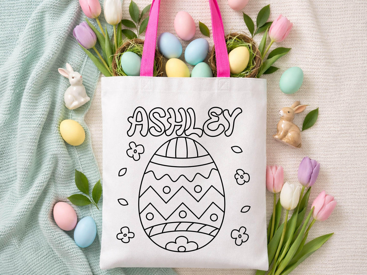 Personalized Easter Tote bag, DIY Easter bag, Name Easter Bunny Bag, Kids Egg Hunt Bag, Easter Gift Bags, Custom Boys Girls Easter Baskets
