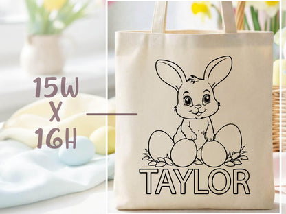 Personalized Easter Tote bag, DIY Easter bag, Name Easter Bunny Bag, Kids Egg Hunt Bag, Easter Gift Bags, Custom Boys Girls Easter Baskets