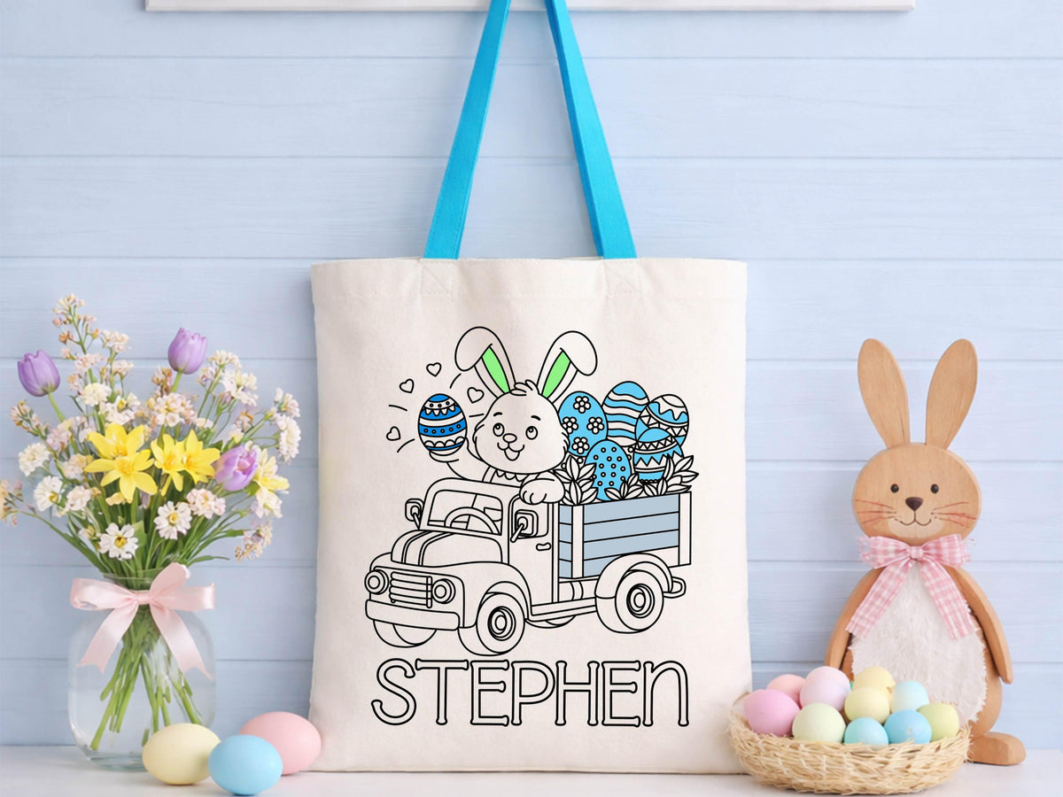 Personalized Easter Tote bag, DIY Easter bag, Name Easter Bunny Bag, Kids Egg Hunt Bag, Easter Gift Bags, Custom Boys Girls Easter Baskets