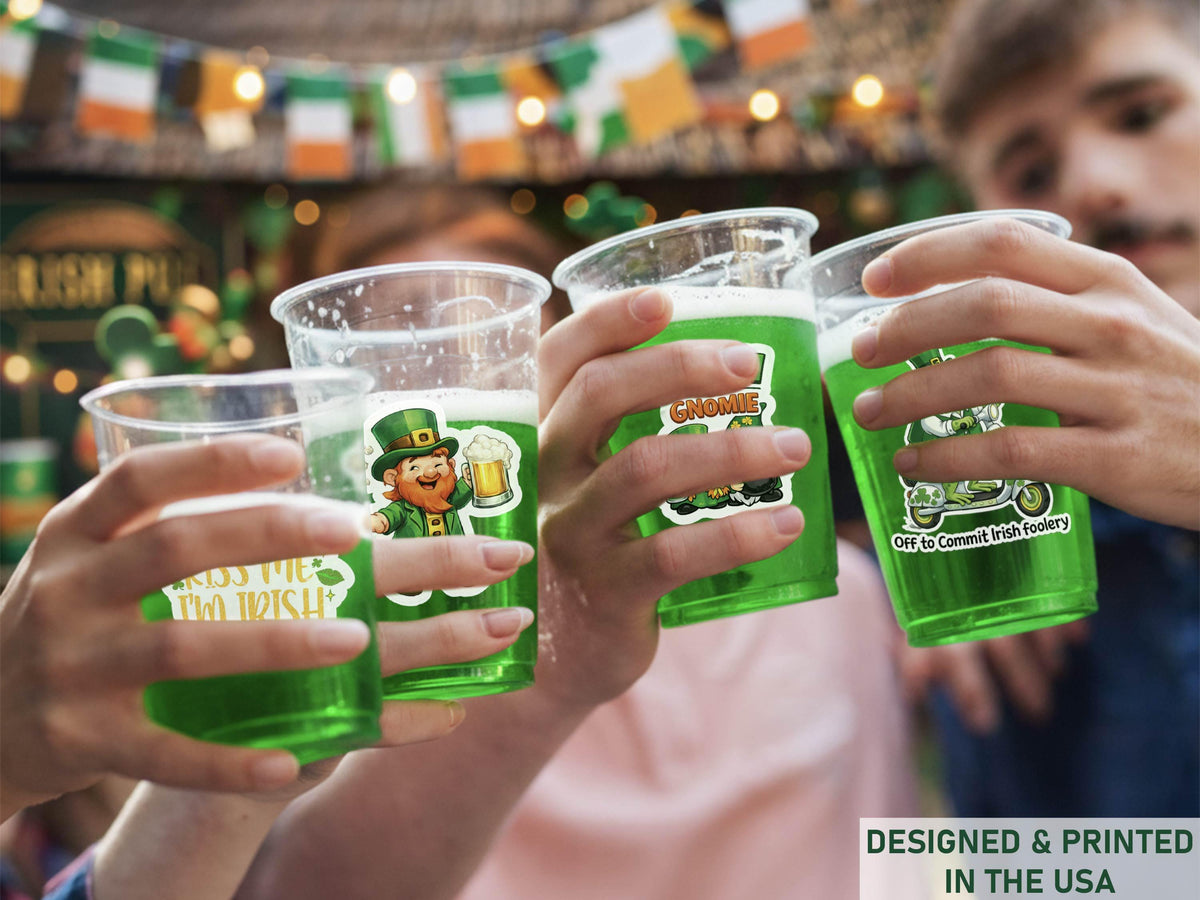St Patrick’s Day Stickers for Custom Party Cups, Shamrock Stickers, Irish Gifts, Lucky Four Leaf Clover Decals, Party Favors