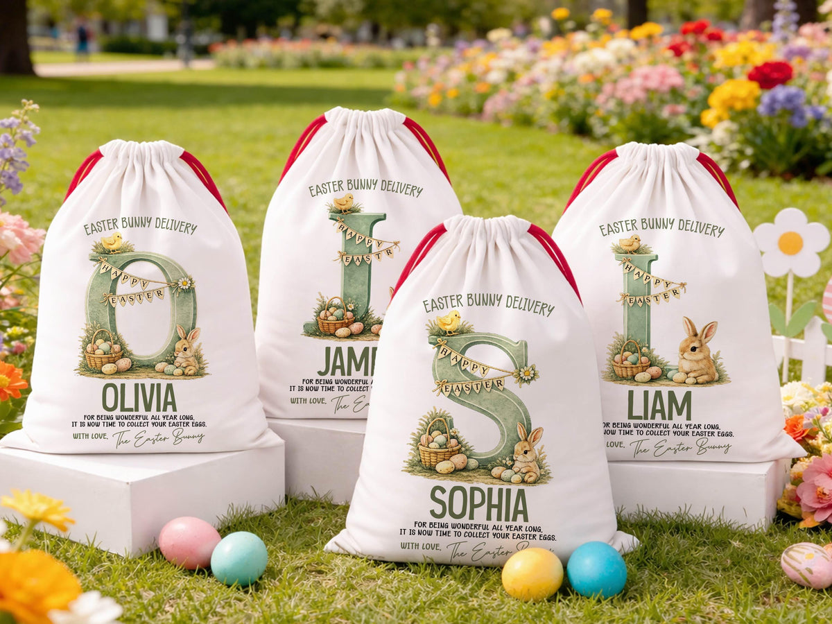 Personalized Easter Basket For Kids Easter Gift, Custom Easter Bunny Sack, Egg Basket For Easter Decor Monogram Basket For Easter Egg Hunt