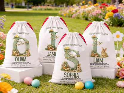 Personalized Easter Basket For Kids Easter Gift, Custom Easter Bunny Sack, Egg Basket For Easter Decor Monogram Basket For Easter Egg Hunt