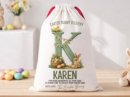 Personalized Easter Basket For Kids Easter Gift, Custom Easter Bunny Sack, Egg Basket For Easter Decor Monogram Basket For Easter Egg Hunt