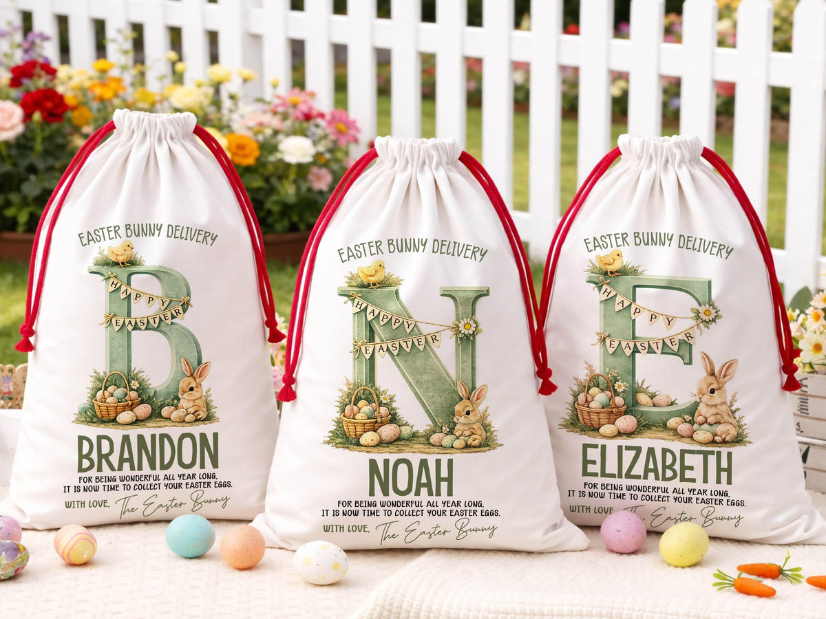 Personalized Easter Basket For Kids Easter Gift, Custom Easter Bunny Sack, Egg Basket For Easter Decor Monogram Basket For Easter Egg Hunt