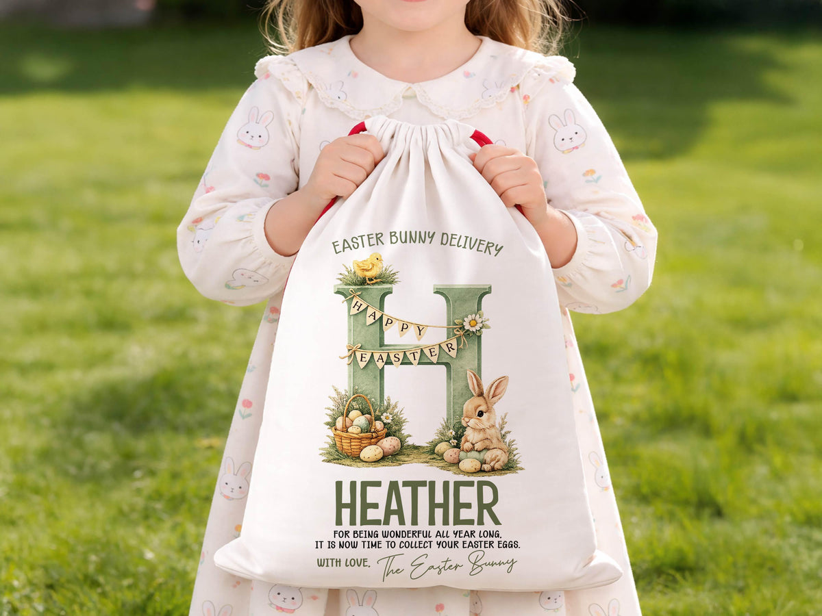Personalized Easter Basket For Kids Easter Gift, Custom Easter Bunny Sack, Egg Basket For Easter Decor Monogram Basket For Easter Egg Hunt