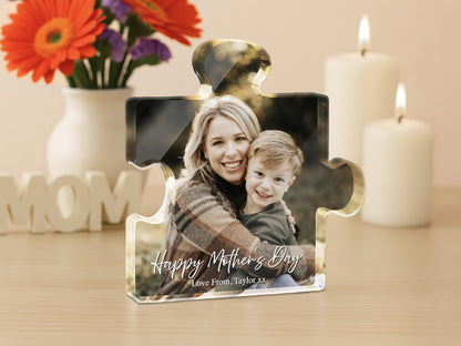 Personalized Photo Puzzle Acrylic Block, Custom Mother's Day Gift, Mom Picture Keepsake, Family Photo Plaque, Unique Gift for Mom