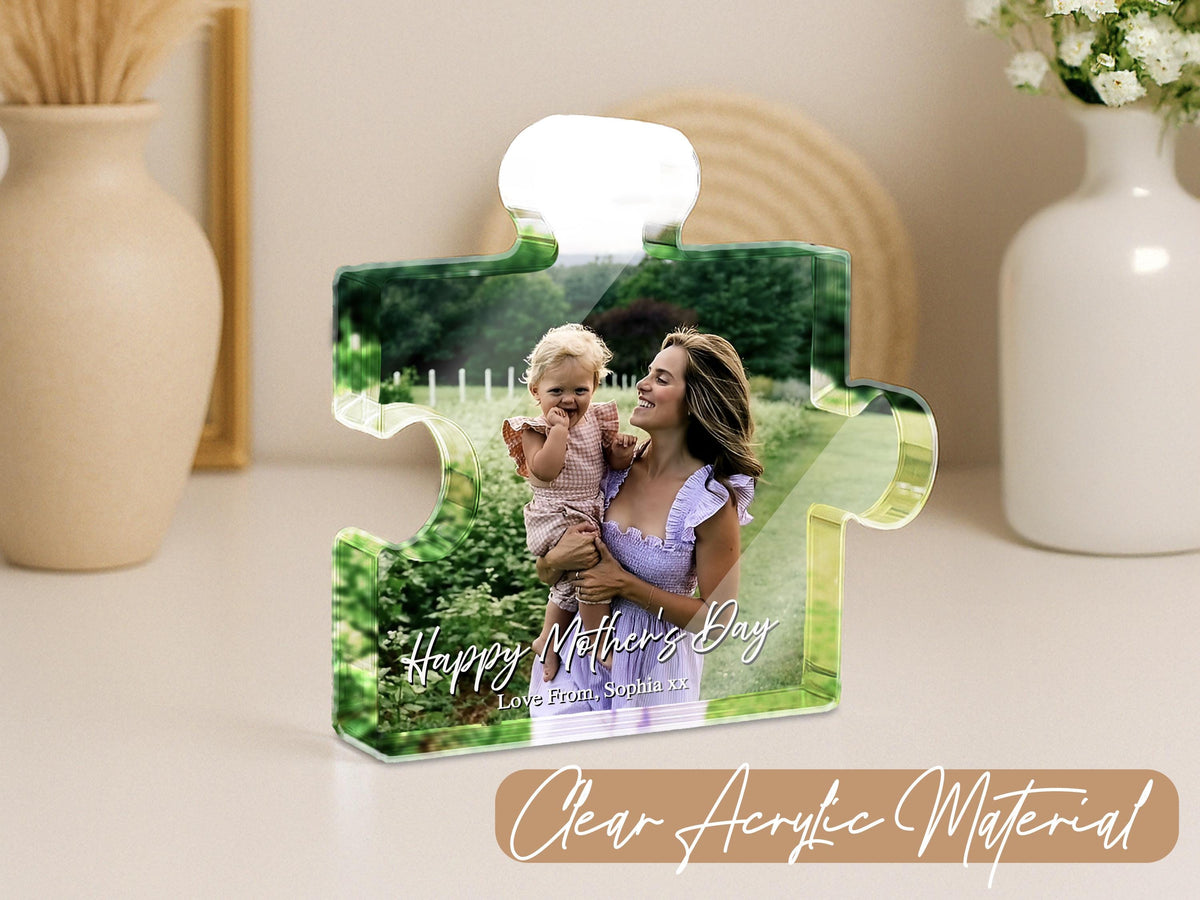 Personalized Photo Puzzle Acrylic Block, Custom Mother's Day Gift, Mom Picture Keepsake, Family Photo Plaque, Unique Gift for Mom