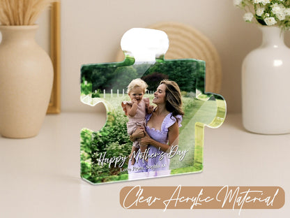 Personalized Photo Puzzle Acrylic Block, Custom Mother's Day Gift, Mom Picture Keepsake, Family Photo Plaque, Unique Gift for Mom