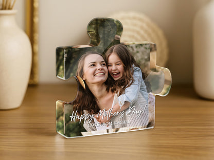 Personalized Photo Puzzle Acrylic Block, Custom Mother's Day Gift, Mom Picture Keepsake, Family Photo Plaque, Unique Gift for Mom