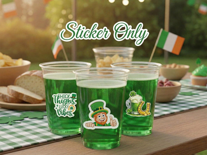 St Patrick’s Day Stickers for Custom Party Cups, Shamrock Stickers, Irish Gifts, Lucky Four Leaf Clover Decals, Party Favors