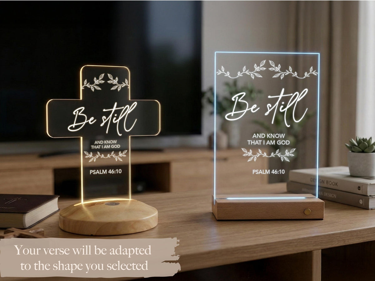 Personalized Christian Gift Bible Verse Night Light, Christian LED Sign, Religious Gift, Faith Decor Sign, Scripture Light with Wooden Base