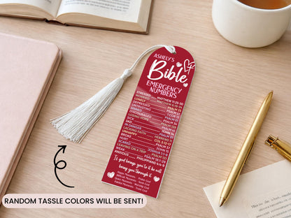 Personalized Bookmark, Bible Emergency Numbers Bookmark, Bible Verse Bookmark, Book Lover Gift, Custom Name Christian Gifts for Women Men