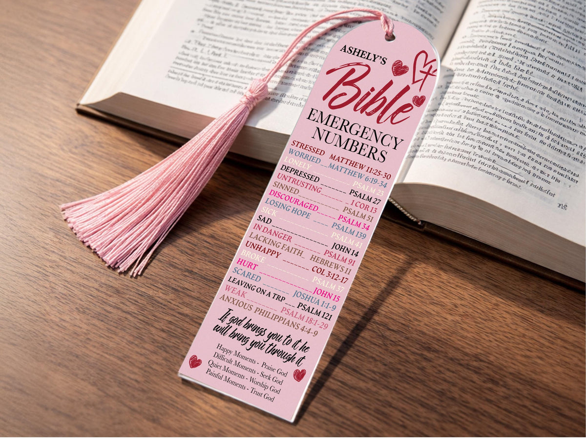 Personalized Bookmark, Bible Emergency Numbers Bookmark, Bible Verse Bookmark, Book Lover Gift, Custom Name Christian Gifts for Women Men