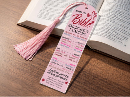 Personalized Bookmark, Bible Emergency Numbers Bookmark, Bible Verse Bookmark, Book Lover Gift, Custom Name Christian Gifts for Women Men