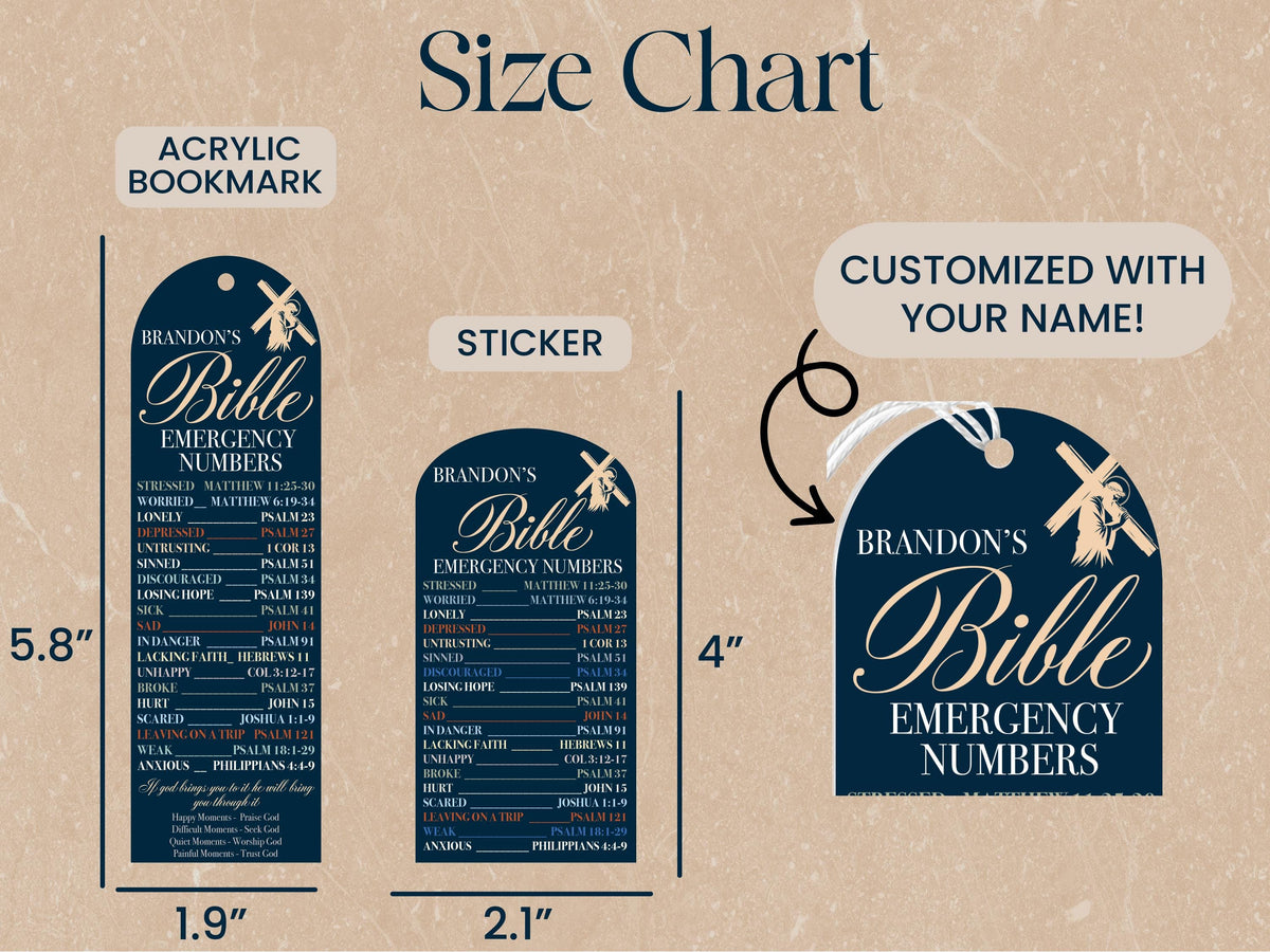 Personalized Bookmark, Bible Emergency Numbers Bookmark, Bible Verse Bookmark, Book Lover Gift, Custom Name Christian Gifts for Women Men
