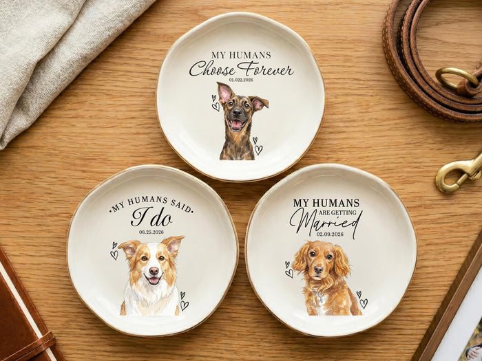 Custom Dog Portrait Wedding Jewelry Dish, Personalized Pet Ring Dish, Pet Portrait Ring Dish, My Humans Are Getting Married Couple Gifts