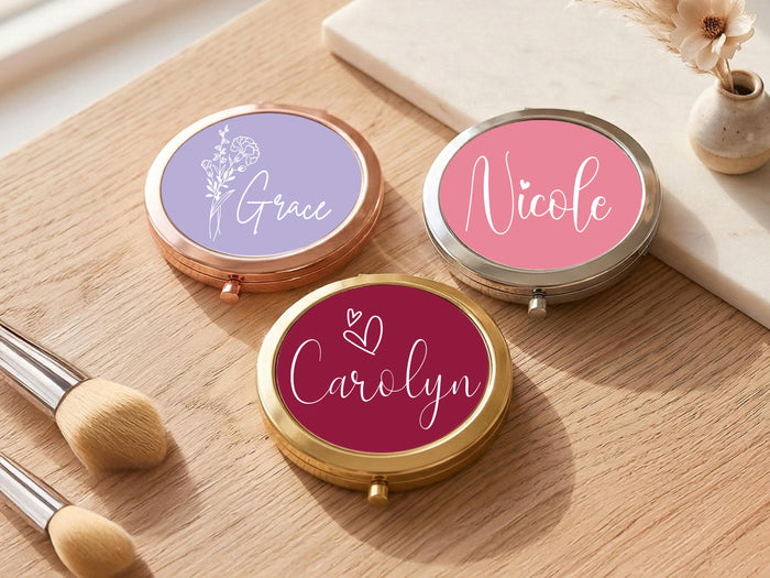 Bridesmaids Gifts Pocket Makeup Mirror, Elegant Bridal Shower Gift, Personalized Compact Mirror, Custom Bridesmaid Thank You Gifts for Her