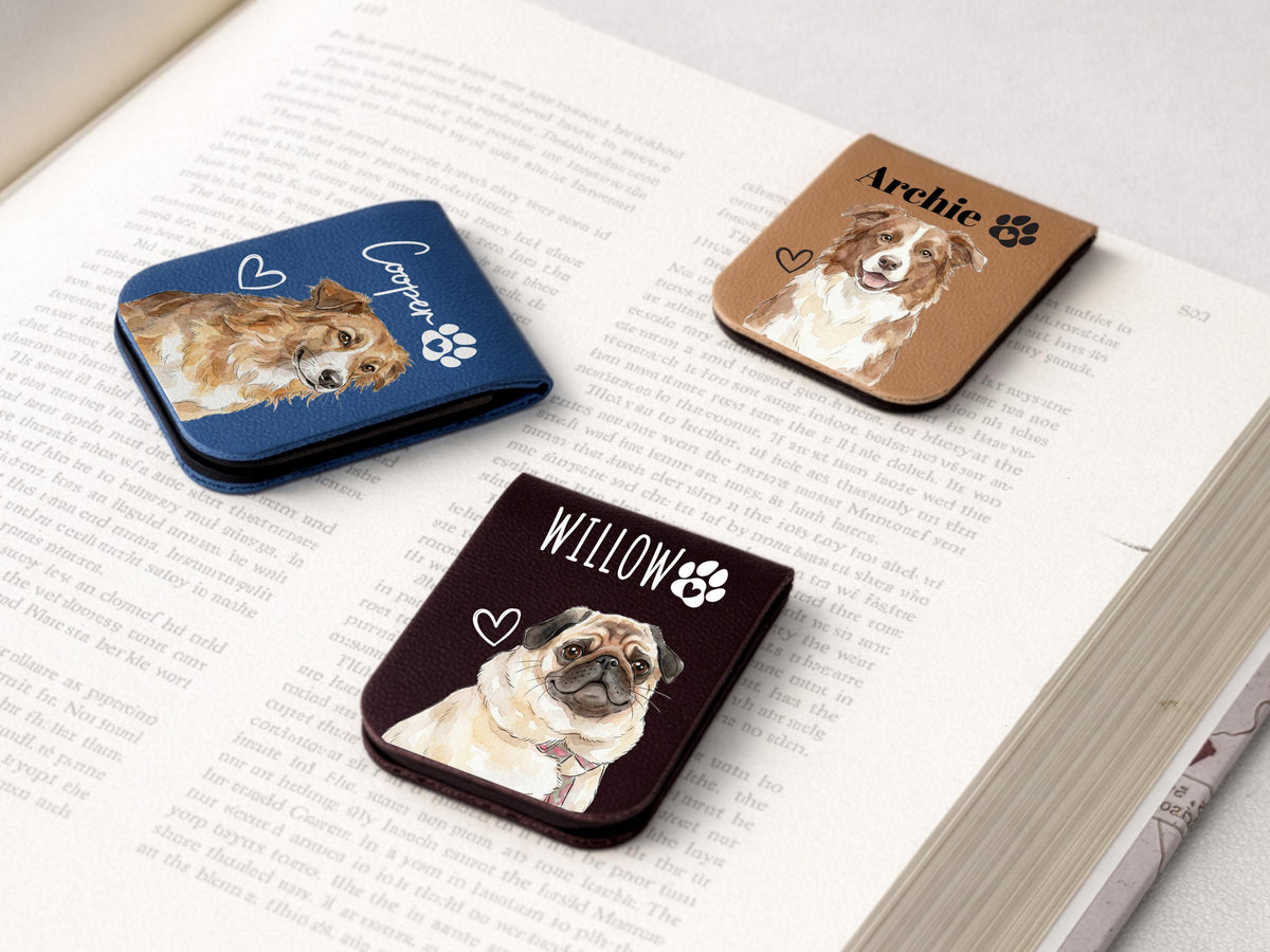 Custom Dog Cat Magnetic Bookmark, Personalized Dog Photo Bookmark, Pet Portrait Leather Bookmark, Pet Remembrance Gift, Pet Book Lover Gifts