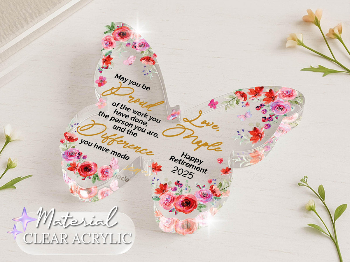 Personalized Acrylic Butterfly Gift: Retirement, Teacher Appreciation