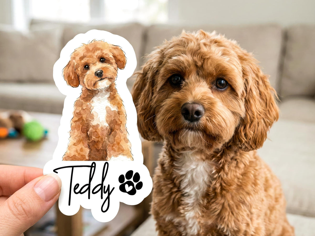 Personalized Pet Photo Sticker, Custom Dog Cat Portrait Sticker, Waterproof Vinyl Decal for Laptop, Water Bottle, Pet Bowl, Pet Lover Gift