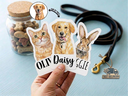 Personalized Pet Photo Sticker, Custom Dog Cat Portrait Sticker, Waterproof Vinyl Decal for Laptop, Water Bottle, Pet Bowl, Pet Lover Gift