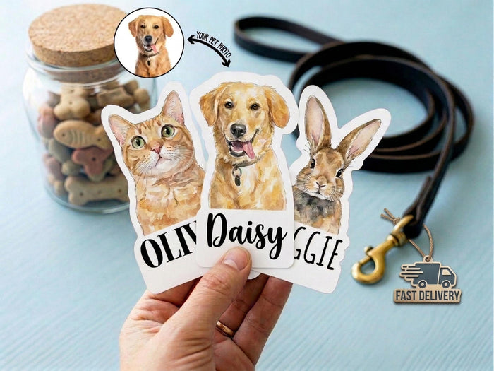 Personalized Pet Photo Sticker, Custom Dog Cat Portrait Sticker, Waterproof Vinyl Decal for Laptop, Water Bottle, Pet Bowl, Pet Lover Gift