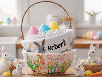 Personalized Easter Basket Liner, Custom Name Easter Egg Hunt Basket Liner, Kids Easter Basket Decoration, Bunny Boy or Girl Easter Gifts