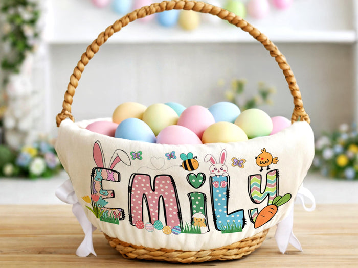 Personalized Easter Basket Liner, Custom Name Easter Egg Hunt Basket Liner, Kids Easter Basket Decoration, Bunny Boy or Girl Easter Gifts