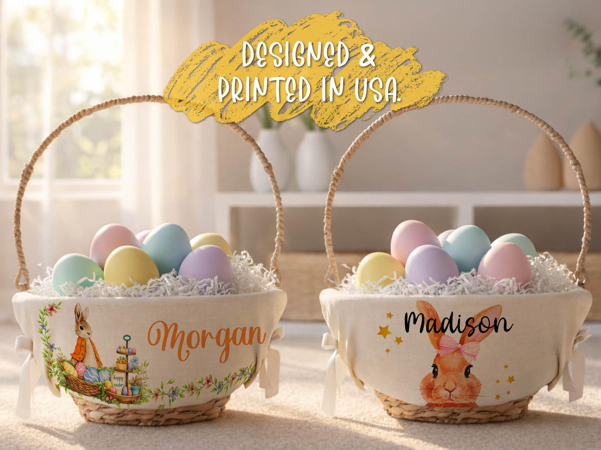 Personalized Easter Basket Liner, Custom Name Easter Egg Hunt Basket Liner, Kids Easter Basket Decoration, Bunny Boy or Girl Easter Gifts